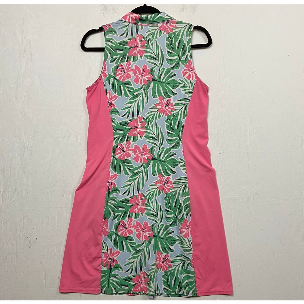 Jofit Women's Pink Green Hibiscus Print Sleeveless Golf Active Dress Size Small - Picture 5 of 9